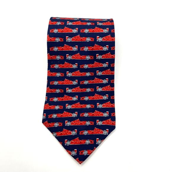 Vintage RM Style Race Cars Men's Silk Repp Tie Necktie Red Classic Made in USA - Picture 2 of 5